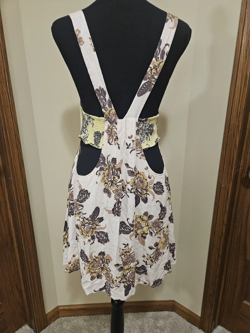 Free People Yellow and Cream Floral Tie-Front Midi Dress